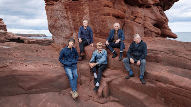 Teenage Fanclub, fotografía promocional del grupo sobre formaciones rocosas.